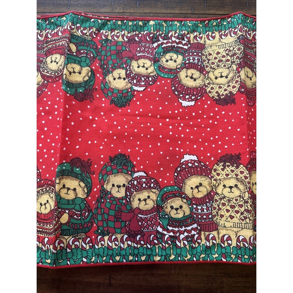 Vintage Lucy Rigg Xmas Holiday Table Runner Teddy Bears Made U.S.A 13” X 68”